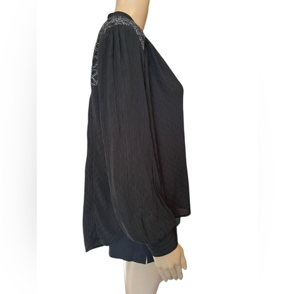 Free People Blouse Womens Canyon Rose Hi-Lo black button down embroidered Size S - Picture 4 of 11